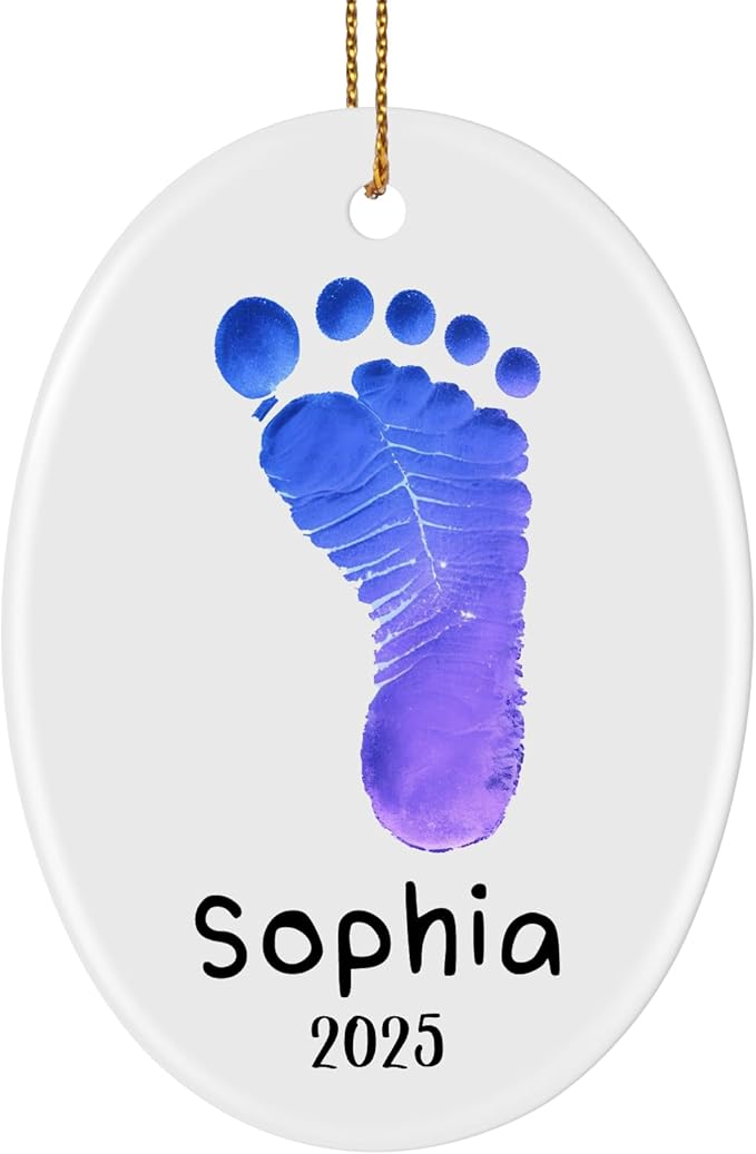 Baby Hand and Footprint Ornament - Baby's Frist Christmas Ornament with Custom Photo, Name, Date - Personalized Baby Gift, Newborn Keepsake, New Mom Gifts-CubbioJoy
