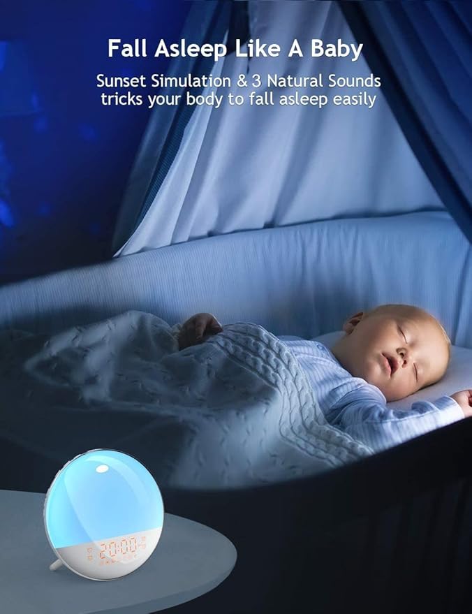 Dekala Smart Sunrise Alarm Clock for Kids, Wake Up Light for Bedrooms, Teens Heavy Sleepers,Sleep Aid with FM Radio, Sunrise/Sunset Simulation, 4 Alarm Clock, 7 Natural Sounds, APP Remote Control-CubbioJoy