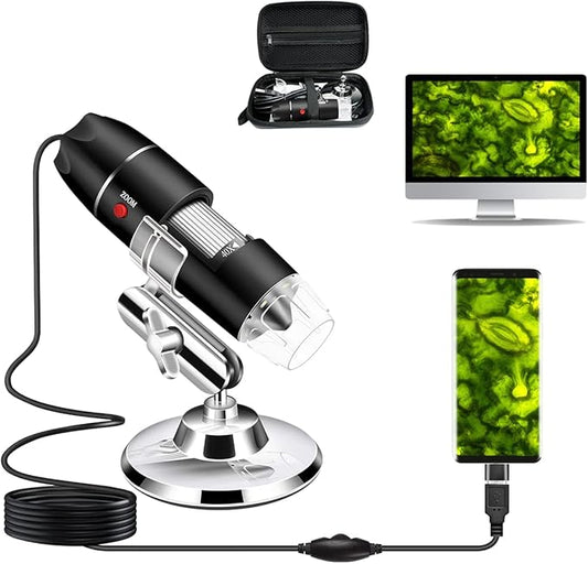 Digital USB Microscope Camera, 40X to 1000X, with Metal Stand & Carrying Case, Compatible with Android, Windows, Linux, Mac, Portable for Kids, Students, Adults-CubbioJoy
