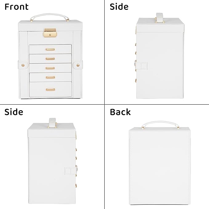 AKOZLIN 6-Tier Jewelry Box Lockable Leather Jewelry Storage Case with 5 Drawers for Women Girls Ring Necklace Earring Bracelet Holder Organizer with Mirror-CubbioJoy
