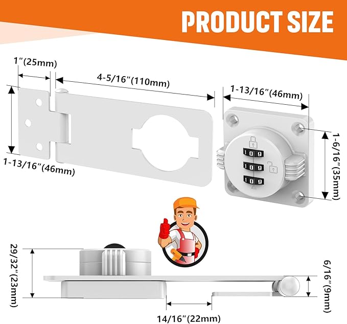 Keyless Cabinet Lock with Combination, Locker Code Lock with 3-Digit Combination, Security Door Lock for Drawers, Lockers, Bifold Doors, Small Doors, Closets, Refrigerators (White-2pcs)-CubbioJoy