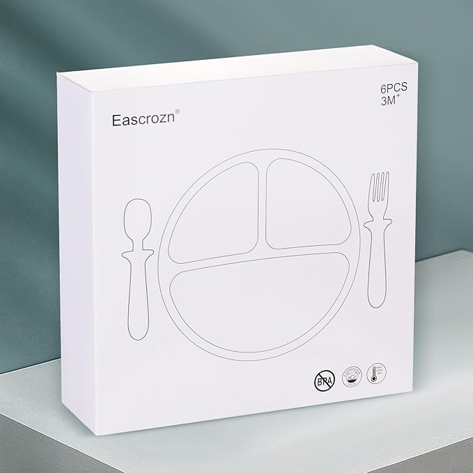 Baby Feeding Set, 2 Pack Silicone Divided Suction Plates for Baby, 2 Pack Spoons and Forks Set, BPA Free, Baby Led Weaning Supplies for Toddler Utensils-CubbioJoy