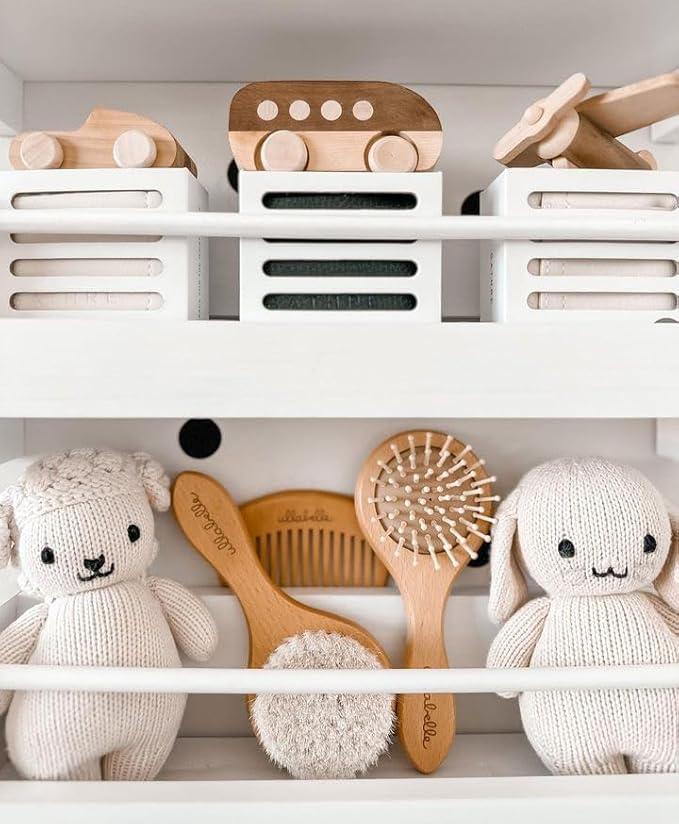 3 Piece Wooden Baby Hair Brush and Comb Set for Newborns & Toddlers in Chic Gift Box - Ultra Soft Natural Goat Hair and Wood Baby Brush Set Prevents Cradle Cap - Perfect Registry Gift (Sage)-CubbioJoy