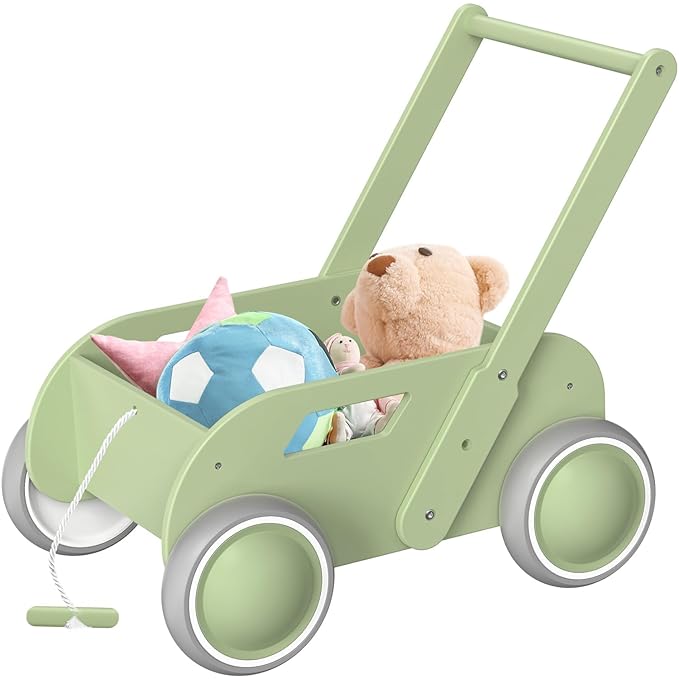 2025 HOMEKOL Wooden Baby Walker,Baby Push Walker, Adjustable Speed Baby Walker for Boys and Girls, Baby Activity Center, Gift for Birthday, Christmas and New Year Nature Green-CubbioJoy