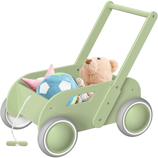 2025 HOMEKOL Wooden Baby Walker,Baby Push Walker, Adjustable Speed Baby Walker for Boys and Girls, Baby Activity Center, Gift for Birthday, Christmas and New Year Nature Green-CubbioJoy