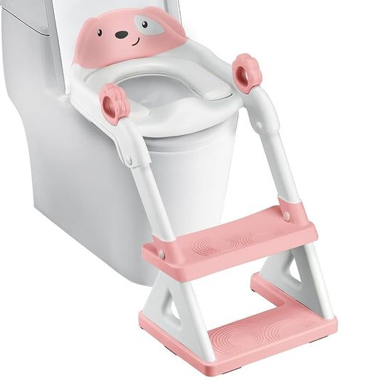 2 In 1 Potty Training Toilet Seat & Toddler Step Stool, Bottom Triangle Stability Toddler Toilet Seat, Adjustable Step & Seat Height Potty Seats (Pink)-CubbioJoy