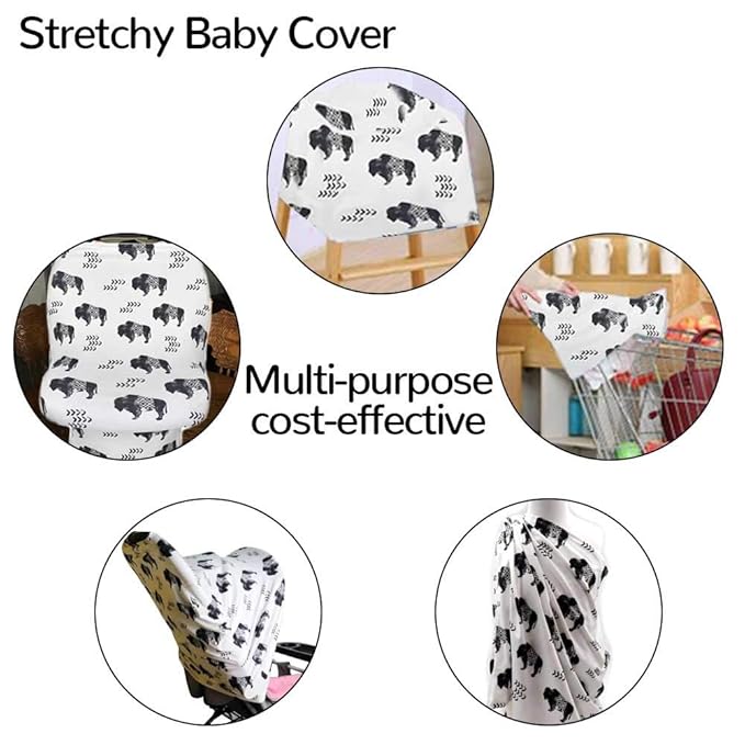 Buffalo Car seat Canopy for Babies, Car Seat Cover for Boys Girls, CarSeat Canopies for Newborn, Multiuse - Nursing Breastfeeding Covers, Shopping Cart/High Chair/Stroller Covers, Soft Breathable-CubbioJoy