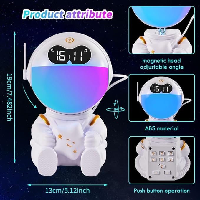 Astronaut Kids Sunrise Alarm Clock, 7 Dimmable Light Wake Clock for Teens, White Noise Bluetooth Speaker with 9 Soothing Sounds, Best Modern Alarm Clock for Heavy Sleepers, Adults, Boys in Bedroom-CubbioJoy