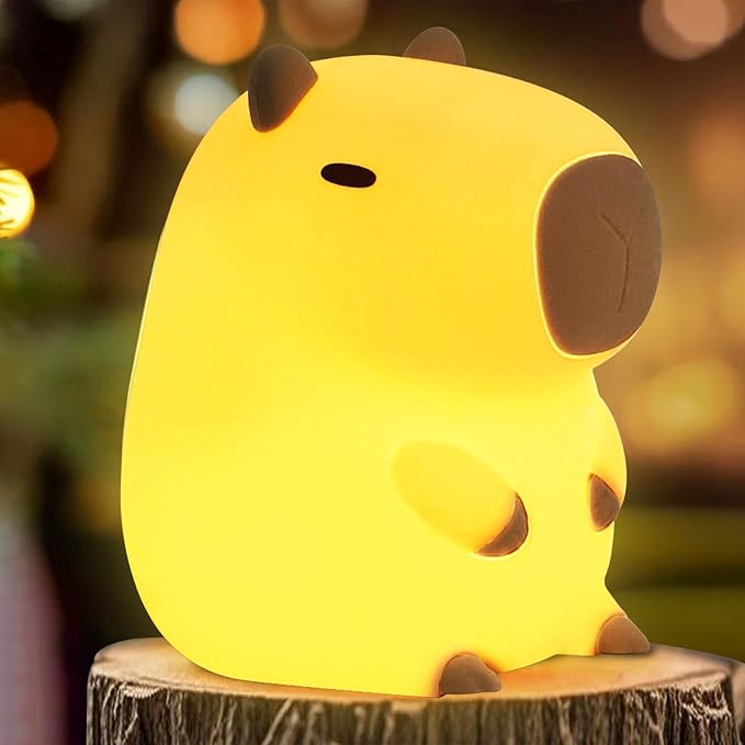 Cute Capybara Night Light, LED Squishy Novelty Animal Night Lamp,2 Levels Dimmable/Timer Nursery Nightlight for Kids, Rechargeable Touch Bedside Lamp, Bedroom/Dorm Decor, Baby Boys Girls Gifts-CubbioJoy