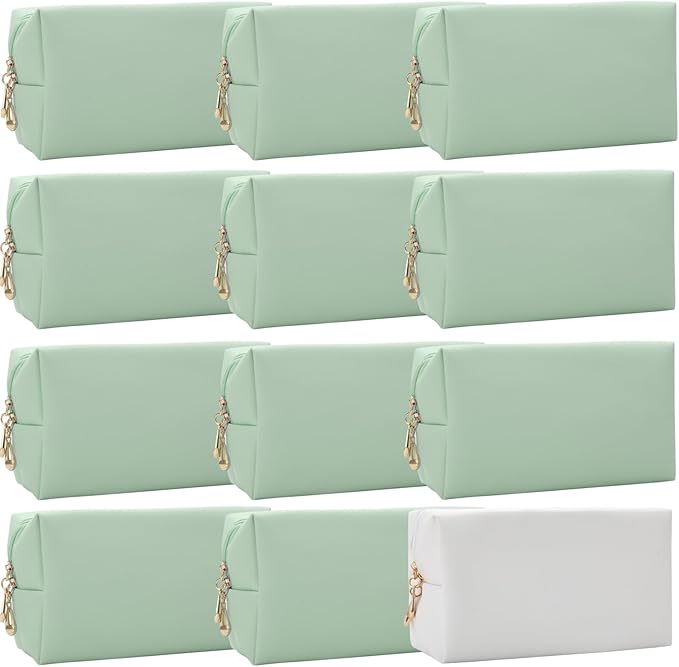 Bridesmaid Proposal Gifts Letter Cosmetic makeup bag bulk for Wedding Party Favors Bachelorette party decorations Toiletry Organizer Bag Makeup Case Gift (12, White&Sage Green)-CubbioJoy