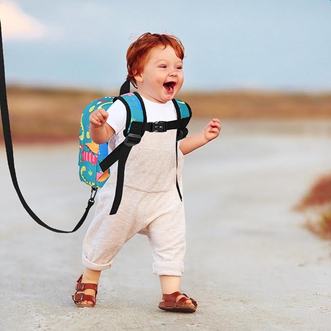 Accmor Toddler Backpack Leash with Anti Lost Wrist Link, Cute Mini Child Walking Harnesses Keep Kids Close Back Pack Rope Tether Rein for Baby Boys (Turquoise/Dino)-CubbioJoy