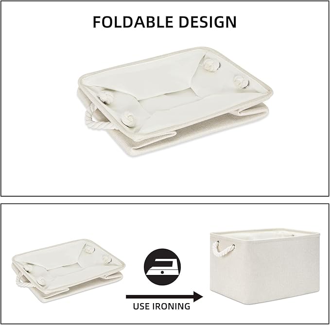 Bidtakay Baskets Collapsible Large Toy Storage Baskets for Organizing Set of 3 Closet Organizer Linen Cream Storage Bins 15 X 11 X 9.5 Inch Shelf Organizer Bins for Nursery Storage (Light Beige)-CubbioJoy