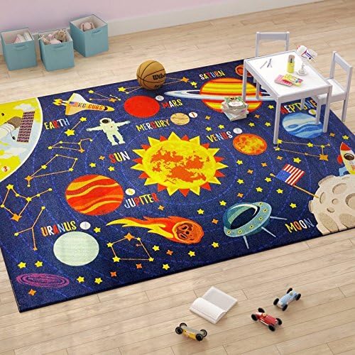 KC Cubs 8x10 Outer Space Solar System Toy Car Road Rug – Educational Play Mat Carpet for Kids, Toddlers, Nursery, Classroom, Playroom, Baby Daycare-CubbioJoy