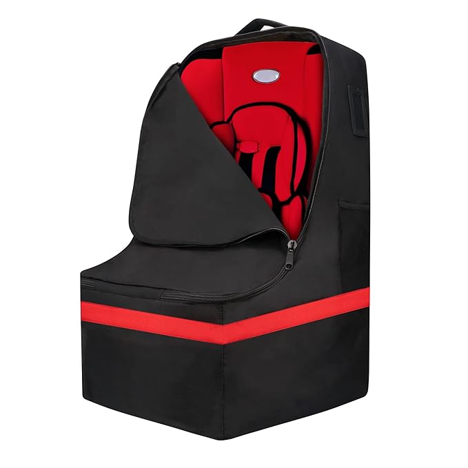 Car Seat Travel Bag - Padded, Comfortable, Durable, Roomy Gate Check Carseat Cover Backpack Fits 3-in-1，Convertible, Booster & Infant Car Seats for Airplane, Airport, Red-CubbioJoy