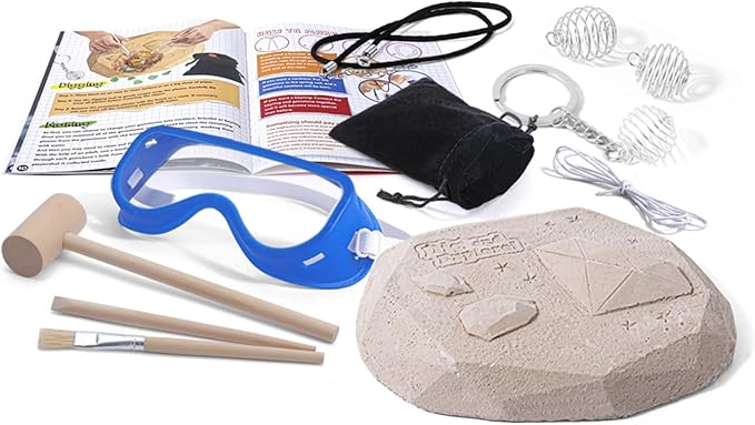 12PCS Gemstone Dig Kit for Kids – Dig Up Gems & Make Necklaces, Bracelets, Keychains – STEM Crystal Jewelry Craft Kit with Safety Goggles – Gift for Girls & Boys Ages 6 7 8 9 10 11 12-CubbioJoy