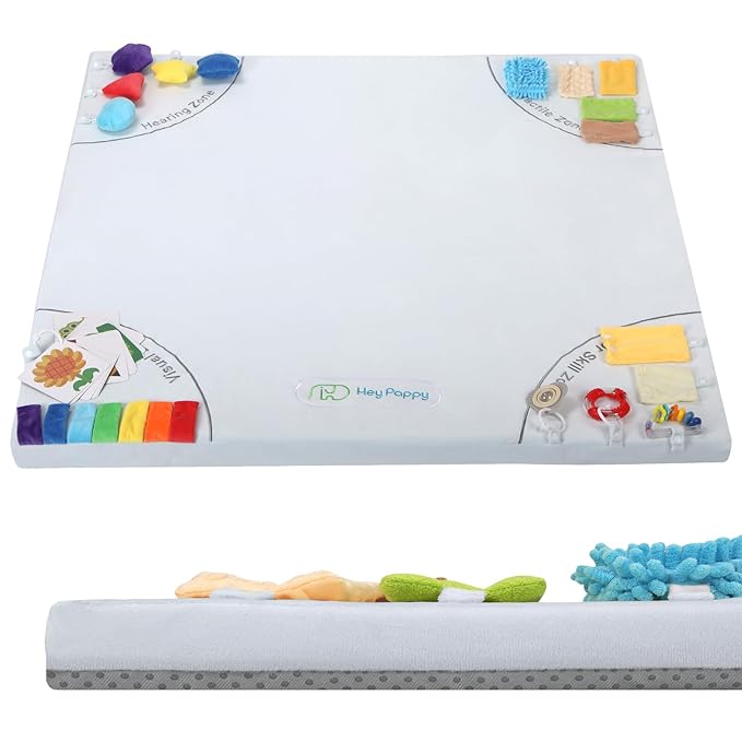 Baby Play Mat, 50''x50'' Playpen Mats with 4 Sensory Development Zones for Motor Skills, Unique Crawling Mats with Non-Slip Cushioned That Fits Nicely into Any Playroom, Grey-CubbioJoy