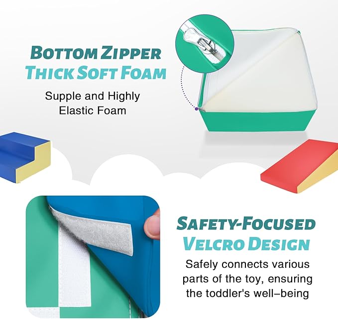 6-Piece Soft PU Leather Toddlers Climbing Toys, Indoor Climb and Crawl Activity Play Set, Foam Play Gym Climbing Structures for Toddlers 3, Baby Foam Blocks for Toddler-CubbioJoy