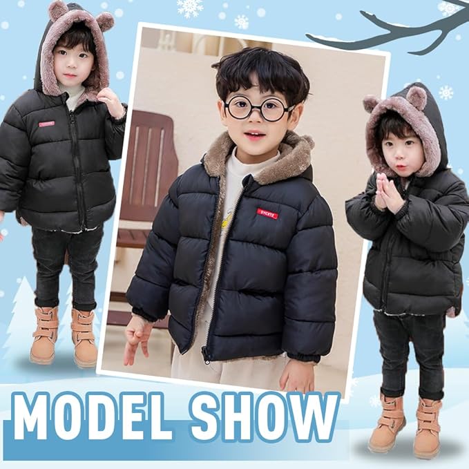 Infant Baby Winter Coat Bear Hooded Jacket Warm Fleece Snowsuit Windproof Outerwear for Toddler Boy Girl 9M-4T-CubbioJoy