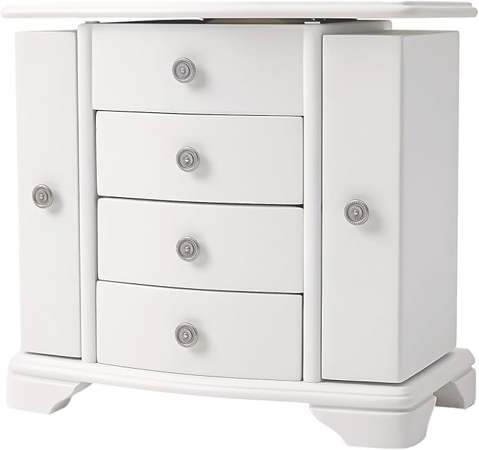 Jewelry Box,White Wooden Jewelry Box With Top Mirror, Jewelry Organizer Wooden Is Suitable For Storing Rings,Bracelets,Necklaces Etc-CubbioJoy