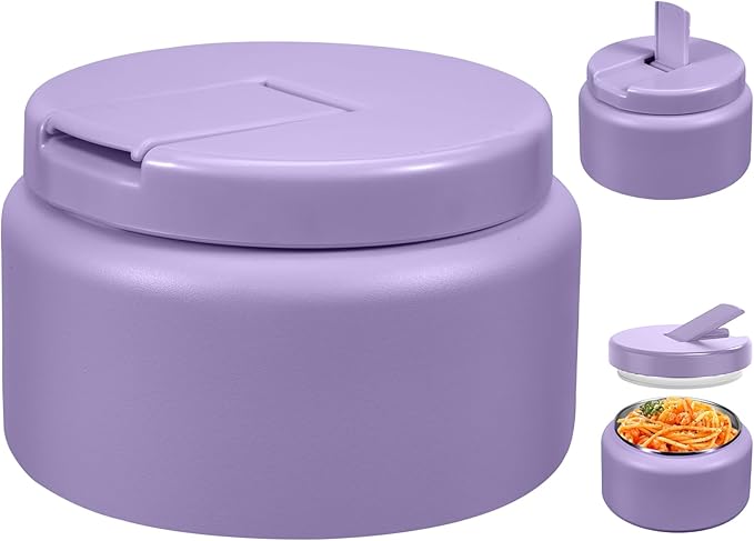 13.5oz Kids Thermos for Hot Food, Insulated Vacuum Food Jar with Buckle Lid, Stainless Steel Wide Mouth Leak Proof Insulated Lunch Container for School Picnic Travel,Purple-CubbioJoy