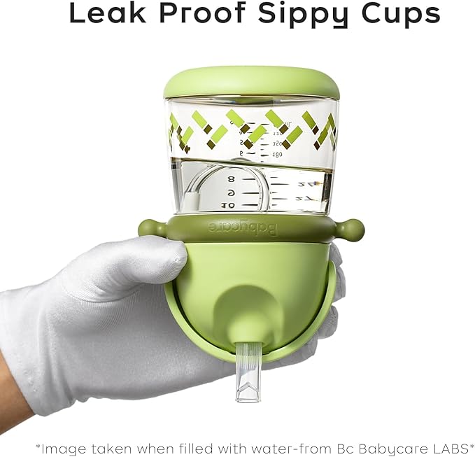 bc babycare Straw Sippy Cups for Toddler, No Spill Sippy Cups for Baby 1+ Year Old, Transition Weighted Sippy Cup with Straw and Strap, 10oz/300ml, Green-CubbioJoy