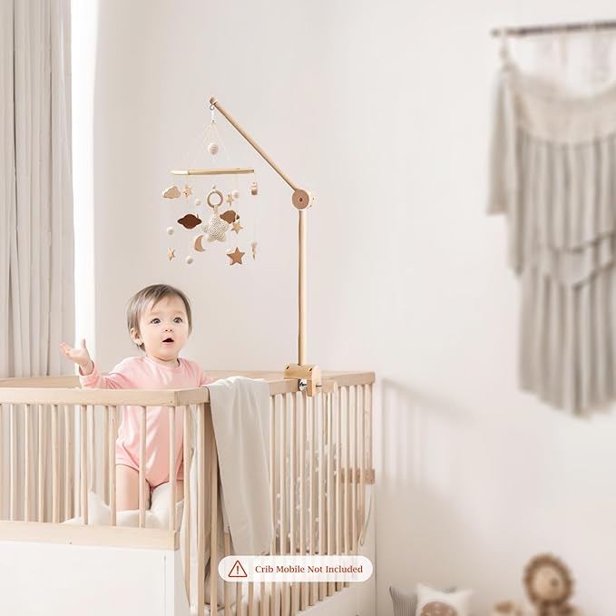 Baby Crib Mobile Arm - Wooden Mobile Arm with Height Adjustable＆360° Rotatable Upgraded Arched Base Nursery Mobile Holder for Crib Mobile Hanger Baby Crib Attachment Nursery Decor-CubbioJoy