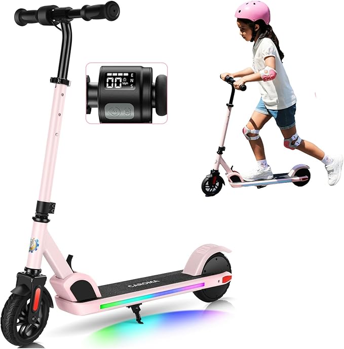 Caroma Electric Scooter for Kids Ages 6-12,150W/180WMotor,10 MPH Max Speed & 7 Miles,Colorful Lights,Adjustable Height & Speed,LED Display,Foldable Kids Electric Scooter 132 Lbs Max Load,Idea Gift-CubbioJoy