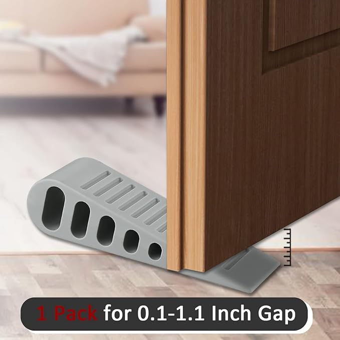 JQK Rubber Door Stopper Wedge, Grey 3 Pack Soft TPR Premium Door Stops for Bottom of Heavy Duty Door on Tile, Concrete, Carpet, Wooden Floor, DSB61-GY-P3-CubbioJoy