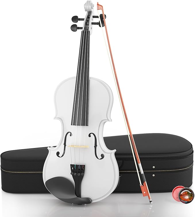 Beginner Violin 4/4, Full Size Violin for Adults, Teens, Student, Acoustic Fiddle Kit with Hard Case, Bow, Rosin, Bridge, Learners Age 12+ (White)-CubbioJoy