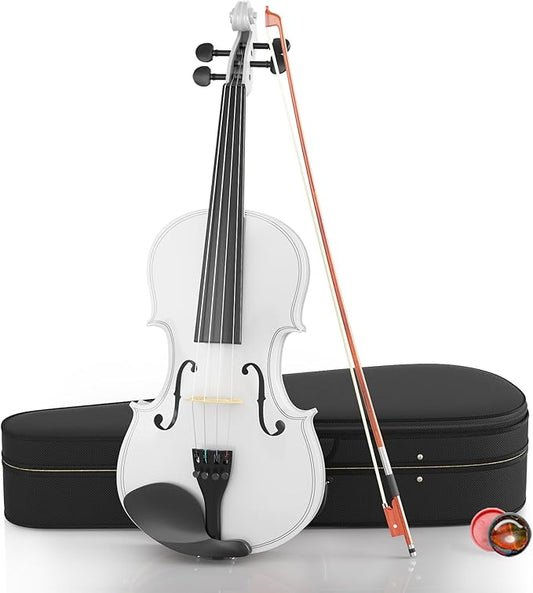 4/4 Beginner Violin Kit for Adults, Complete Full Size Violin Set with Portable Case, Bow, Rosin, White-CubbioJoy