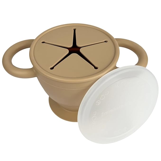 BraveJusticeKidsCo. | Snack Attack II Snack Cup | Collapsible Silicone Snack Container | Toddler and Baby Snack Catcher Lid (Warm Sand)-CubbioJoy