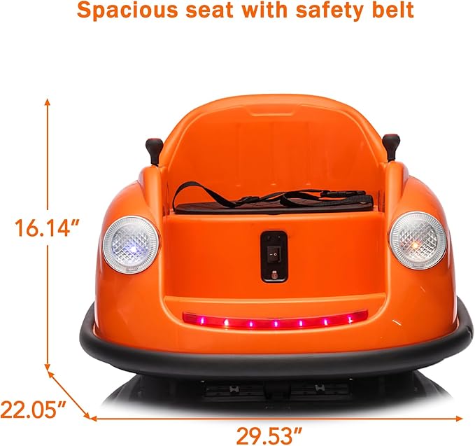 12V Bumper Car for Toddlers, Electric Toy Ride on Battery Car with Kids W/Parent Remote Control, 2-Speed, 360 Degree Spin, Music & LED Lights for Kids, Orange-CubbioJoy