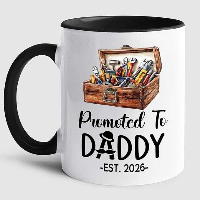 Customized Promoted To Daddy Ceramic Coffee Mug Gift For Daddy Grandpa Father EST 2026, Personalized Dad Accent Mug With Name & Year, First Time Dad White Coffee Cup, Future Papa Travel Mug 11Oz 15Oz-CubbioJoy