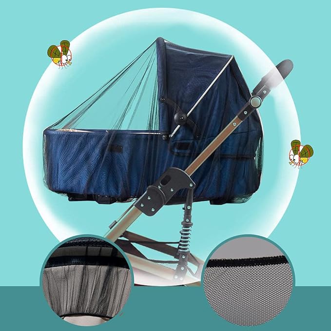Baby Stroller Mosquito Net (2 Pack) - Durable Mesh Protection for Bassinets, Cradles, Playards, Pack N Plays & Portable Mini Cribs | Breathable Universal Fit Insect Barrier (Black)-CubbioJoy