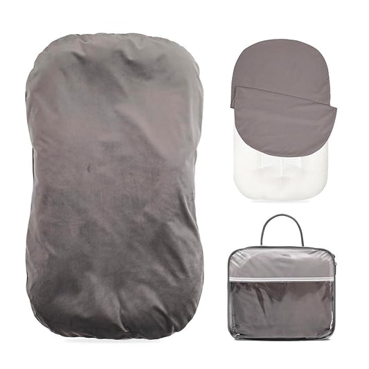 Baby Lounger - Snuggle Cozy Me Infant Lounger for Newborns | Flannel Cover, Breathable Soft, Portable Awake-Time Pad, Essential Baby Gift -Grey-CubbioJoy