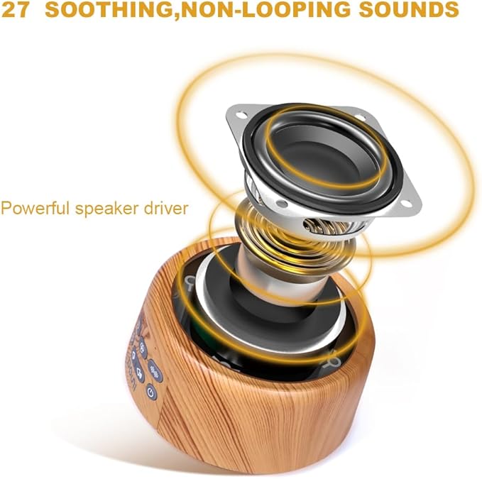DOUNI White Noise Machine with 27 Soothing Sounds Timer, Adjustable Volume, Memory Function for Sleeping, Relaxation,Sound Machine for Kid,Adult,Nursery,Home,Office,Travel.Wood Grain-CubbioJoy