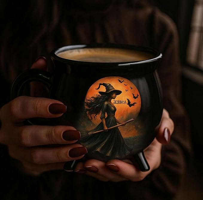 Custom Witch Cauldron Mug, Witch Themed Halloween Coffee Mug, Personalized Witches Brew Halloween Coffee Mug For Women, Besties, Family, Witches Cauldron (1 Pcs)-CubbioJoy