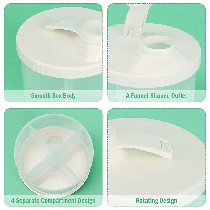 Accmor Baby Formula Dispenser On The Go, Non-Spill Rotating Four-Compartment Formula Container to Go, Milk Powder Kids Snack Container for Infant Toddler Travel Outdoor, White-CubbioJoy