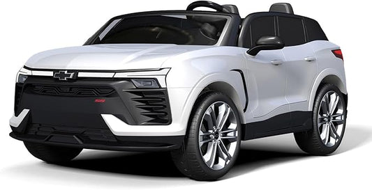 Jojoka Baby Car 24V 2-Seater SUV Licensed Chevrolet Blazer Ride On Toy w/Parent Remote Control,4xSpring Suspension, Wireless Music, Electric Vehicle Car for Kids Ages 3-8,White-CubbioJoy