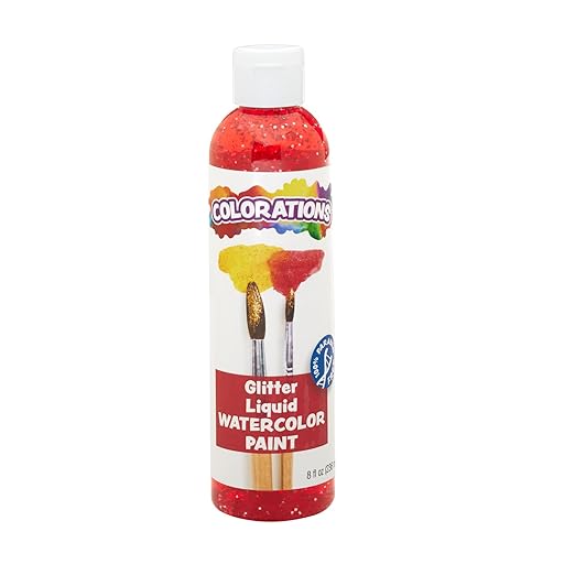Colorations Liquid Glitter Watercolor Paint, 8 fl oz, Red, Non-Toxic, Painting, Kids, Craft, Hobby, Fun, Water Color, Posters, Cool Effects, Versatile, Gift-CubbioJoy