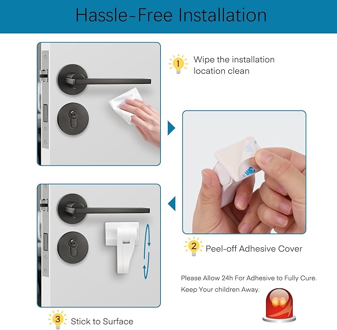 Child Proof Door Lever Lock - 2 Pack - Door Locks for Kids Safety - Door Knob Child Proof - Baby Proofing 3M Adhesive - Door Handle Child Proof - Baby Safety Locks for Toddlers - White-CubbioJoy