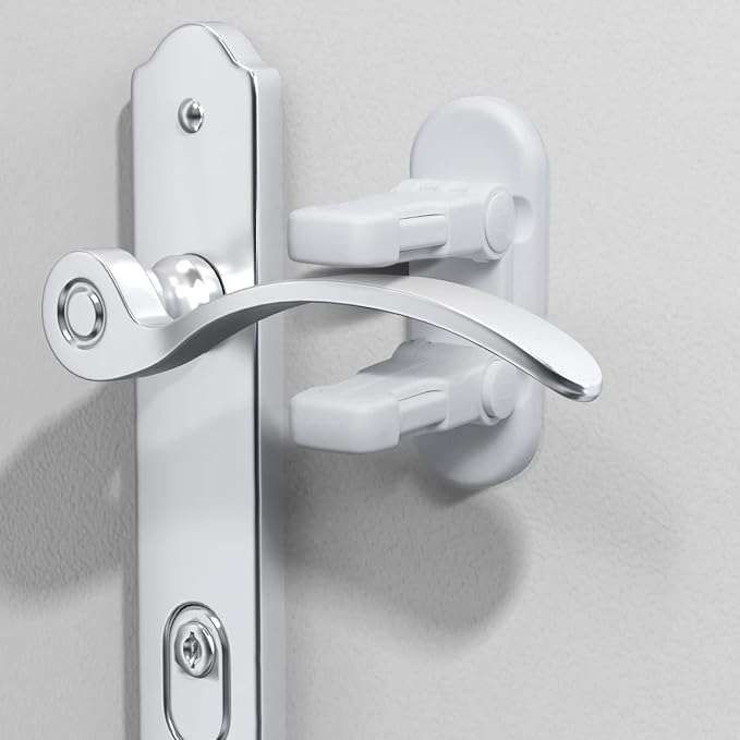 Door Lever Lock (3 Pack) Door Locks for Kids Safety, Baby Proofing Door Knob Child Proof Door Knob Covers, Child Safety Locks for Doors, with 3M Adhesive, for Doors, Windows, Bathtubs, Faucets (White)-CubbioJoy