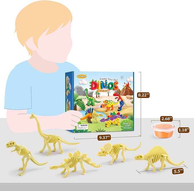 Drama Planet Dinosaur Air Dry Clay Kit – Create 5 Dinosaur Models with 12 Colors of Modeling Clay, Instruction Guide – Fun & Educational Craft Set for Kids-CubbioJoy