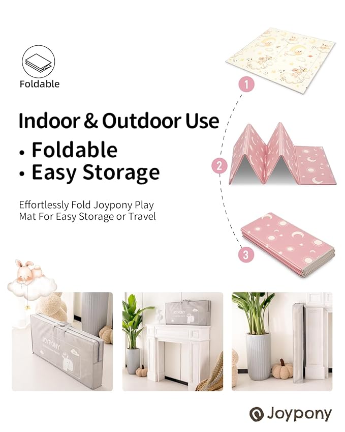 Baby Play Mat, 47 x 47 Inch Foldable Play Mats for Babies and Toddlers, Waterproof & Anti-Slip Portable Baby Floor Mat for Baby Playpen, Baby Mat for Floor with Travel Bag-CubbioJoy