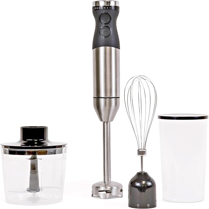 Kenmore Immersion Blender - Handheld Stick Mixer For Kitchen, Food Chopper, Whisk, Smoothie Milkshake Maker, Blend Baby Food, Protein Shake, Puree, Batidora De Inmersión Stainless Steel Blade, Black-CubbioJoy