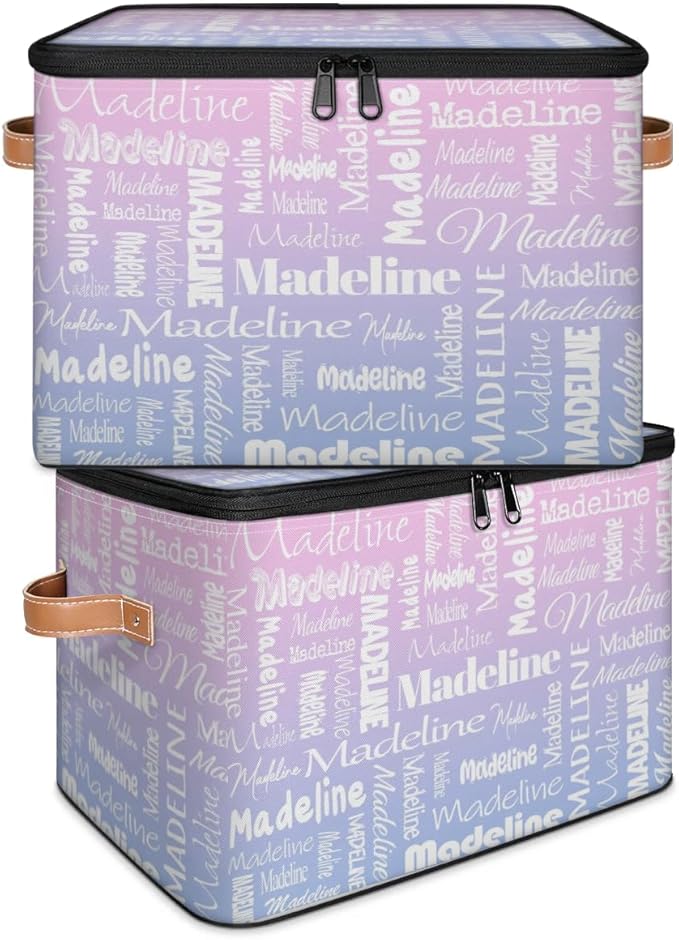 Custom Storage Basket with Name, Personalized Storage Bins with Zipper Lid, Foldable Fabric Storage Box Large capacity with Handle Pink Purple-CubbioJoy