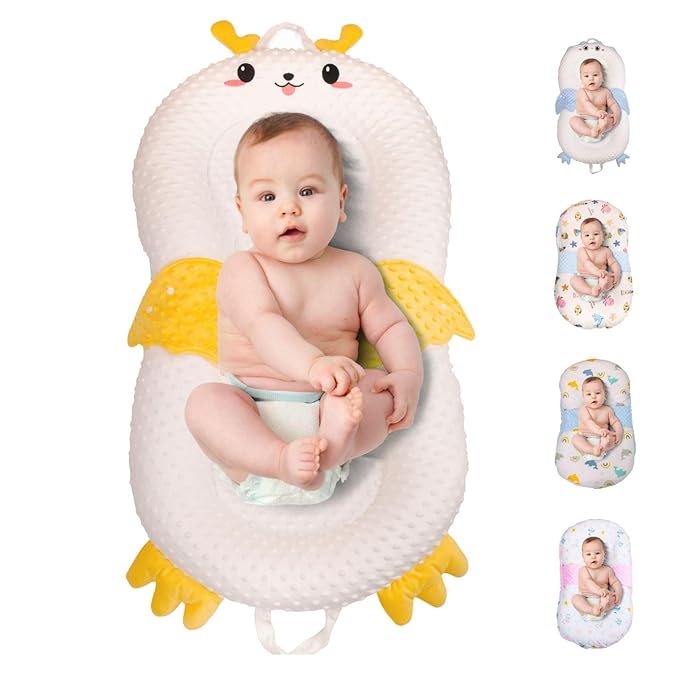 Baby Lounger for Newborn & Infant – Duckling Delight | Soft 100% Cotton Cover, Lightweight, Washable, Portable Infant Support Cushion by Sprinta-CubbioJoy