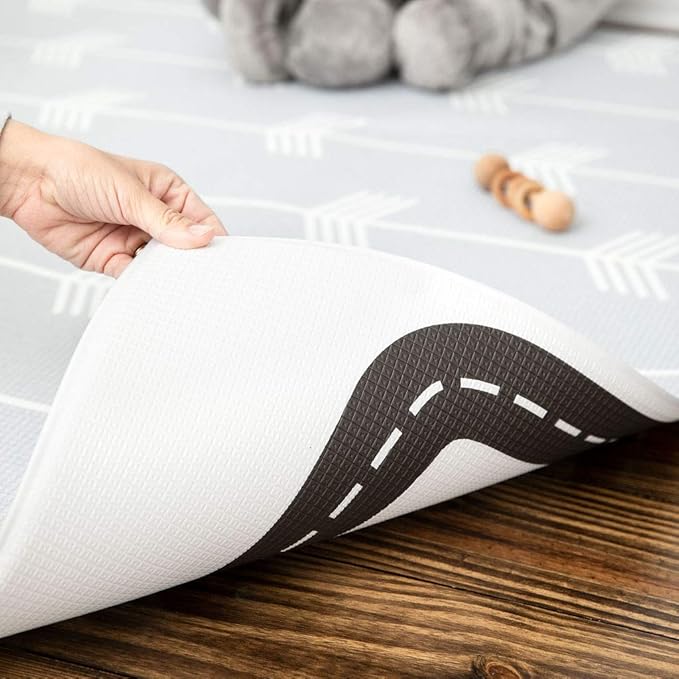 Baby Care Play Mat (Large, Nordic Trails - Morning Fog Arrows) 82'' x 55'' Original One-Piece Reversible Rollable Waterproof Play Mat for Infants, Babies, Toddler, and Kids-CubbioJoy