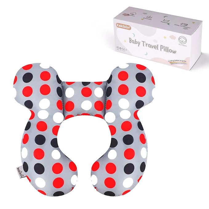 KAKIBLIN Baby Travel Pillow,Baby Neck Pillows for Car Seat,Upgraded Baby Head Pillow,Toddler Head and Neck Baby Support Pillow for Car Seat, Pushchair,Travel (Grey Pot)-CubbioJoy