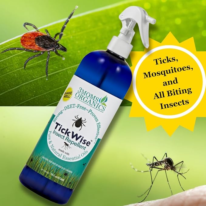 3 Moms Organics TickWise | 16oz Extra Strength, DEET- Free, Tick and Insect Repellent | Plant Based Essential Oils and All Natural Ingredients | Safe for Kids, Adults, Dogs and Horses-CubbioJoy